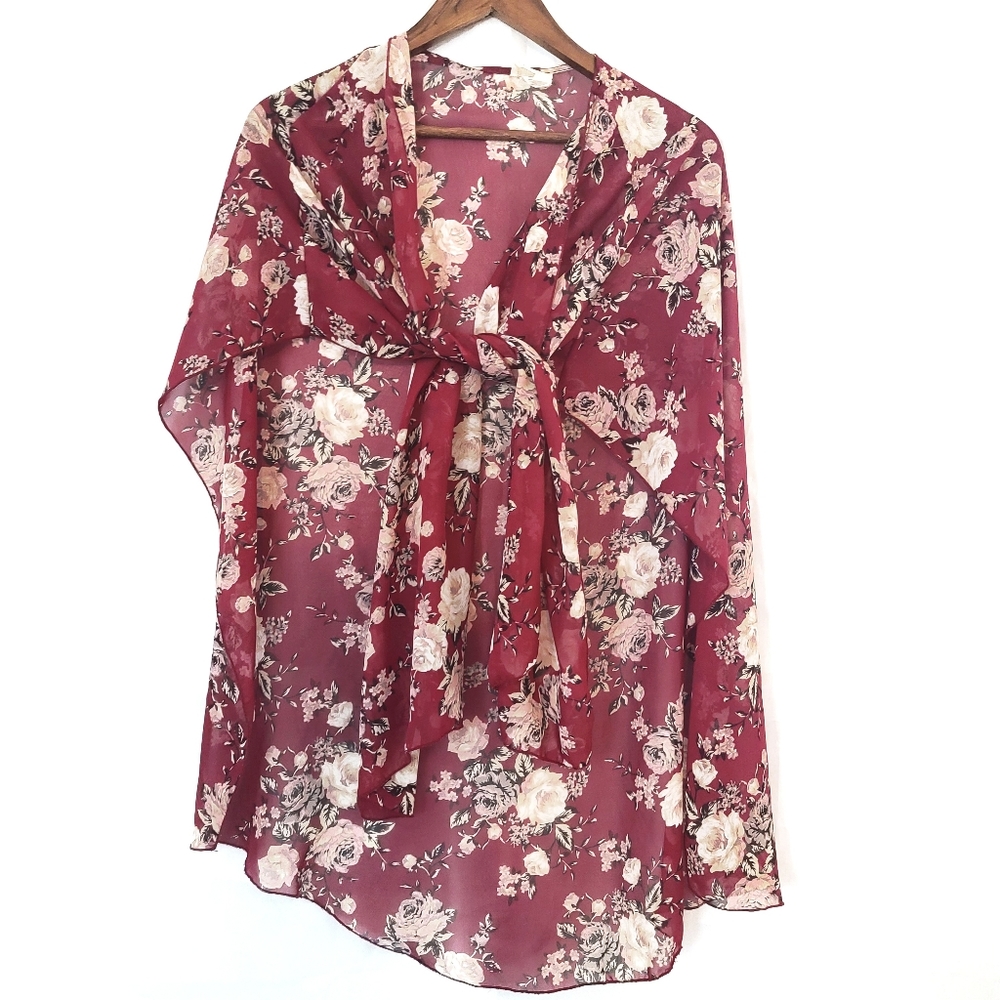 Burgundy flower shawl/wrap size large